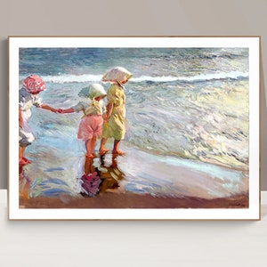 Las Tres Hermanas en La Playa  by Joaquin Sorolla y Bastida  Fine Art Print - Poster Paper or Canvas Print / Gift Idea