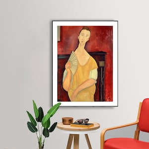 Donna con un ventaglio di Amedeo Modigliani Fine Art Print - Carta per poster o stampa su tela / Idea regalo / Decorazione da parete