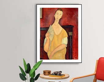 Woman with a Fan by Amedeo Modigliani Fine Art Print - Poster Paper or Canvas Print / Gift Idea / Wall Decor
