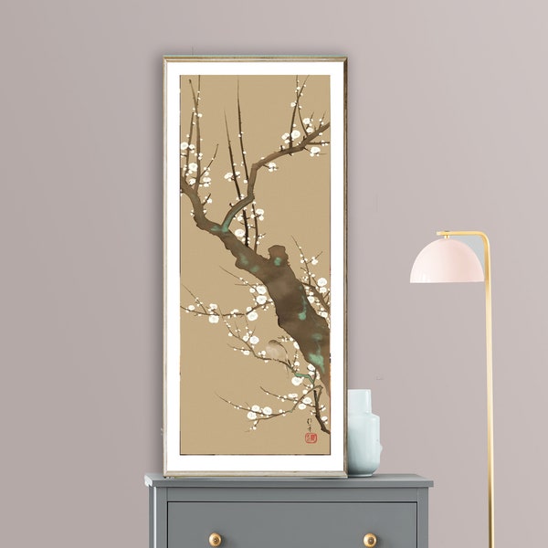 Fleurs de prunier blanc et rossignol par Sakai Hoitsu Fine Art Prints - Art japonais, peinture de fleurs, déco intérieur