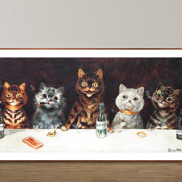 The Bachelor Party by Louis Wain Fine Art Print - Poster Paper or Canvas Print / Gift Idea / Wall Decor