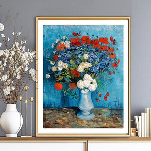 Vincent Van Gogh, Naturaleza muerta, jarrón con acianos y amapolas Impresión de bellas artes - Papel de póster o impresión de lienzo / Idea de regalo