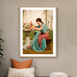 A Dilettante by John William Godward, Fine Art Poster, Neo-Classic Artwork, Greek Poster Print, Figurative Wall Art, Kitchen Wall Art, image 1