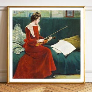 The Artist Gerda Holm by Paul Fischer Fine Art Print - Musician Artwork, Music Lovers, Violin Lovers Gift, Violin Gift Ideas, Violinist Art