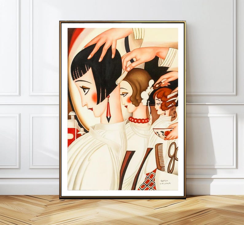 Gerda Wegener Art Deco Print: Women at Hair Salon, Figurative Artwork image 1