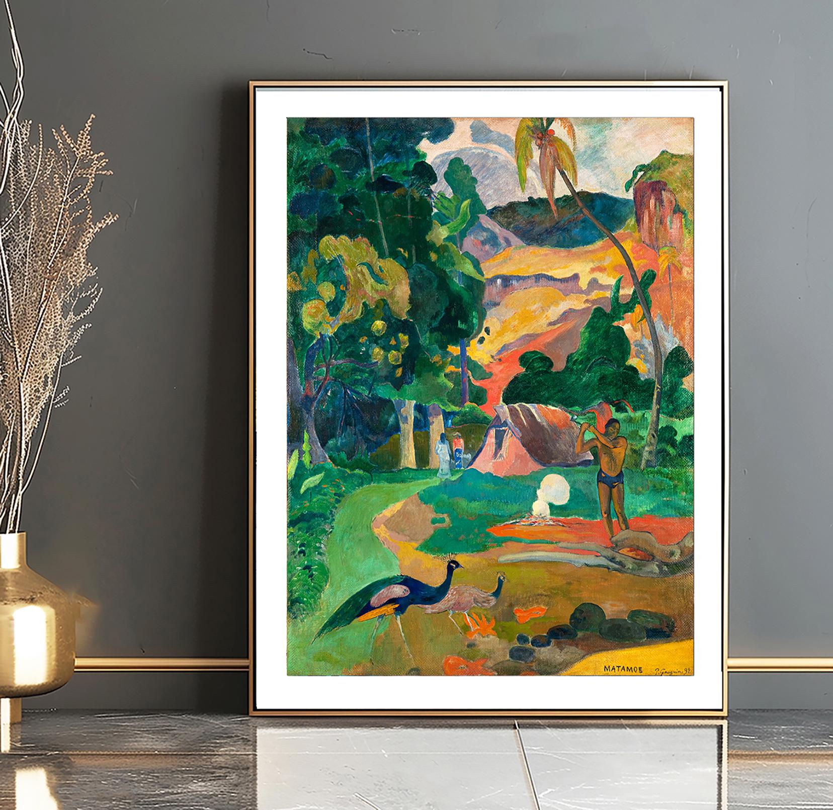 ゴーギャン、【マタモエ：孔雀のいる風景】、希少な画集画、新品高級額 額装付 アート鑑賞】 ポール・ゴーギャン 《マタモエ、孔雀のいる風景