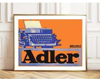 Vintage Adler Advertisement Art Print - Reproduction of a Vintage Typewriter Artwork, Decorative Purposes Wall Decor