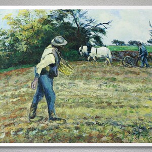 Le Semeur, Montfoucault, 1875 par Camille Pissarro - Poster Papier ou Impression sur Toile / Idée Cadeau / Cadeau de Noël