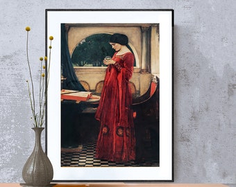 The Crystal Ball by John William Waterhouse Fine Art Print - Academic Artwork, Figurative Painting, Pre-Raphaelite Art