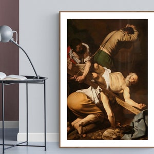 Crocifissione di San Pietro (Crucifixion of St. Peter) by Michelangelo Merisi da Caravaggio Fine Art Print, Baroque Painting, Popular Artist