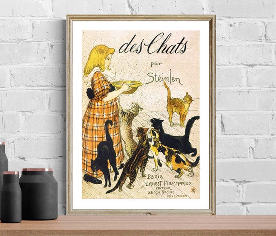 スタンラン 猫 額装品 アート ポスター 絵画 Steinlen テオフィル・スタンラン「猫」ヴィンテージポスター：動物愛好家向け