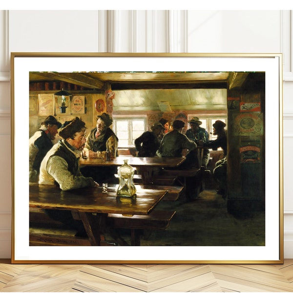 Intérieur d'une taverne par Peder Severin Kroyer, impression d'art, affiche impressionniste, décoration murale de café, peinture de bar, oeuvre d'art murale pour boire un verre