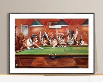 Dogs Playing Pool Billiard by Cassius Marcellus Coolidge Fine Art Print - Poster Paper or Canvas Print / Gift Idea / Wall Decor
