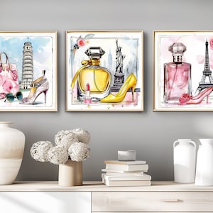 Fashion llustrations, Set of 3 (%33 DISCOUNT) Paris, New York, Pisa Fashion Fine Art Prints - Home Decor/ Gift Idea, Wall Decor