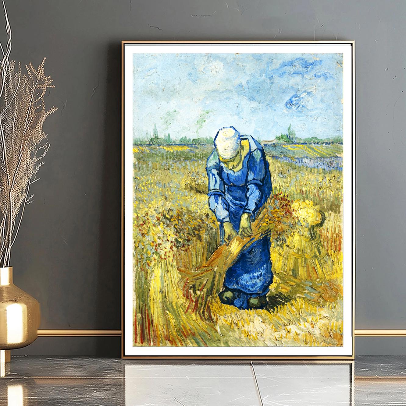 Peasant Woman Binding Sheaves by Vincent Van Gogh Fine Art Print - Figurative Painting / Gift Idea / Wall Decor