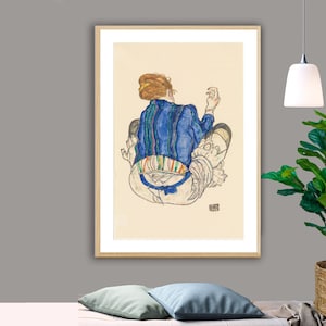 Donna seduta, vista posteriore di Egon Schiele Fine Art Print - Carta per poster o stampa su tela / Idea regalo / Decorazione da parete