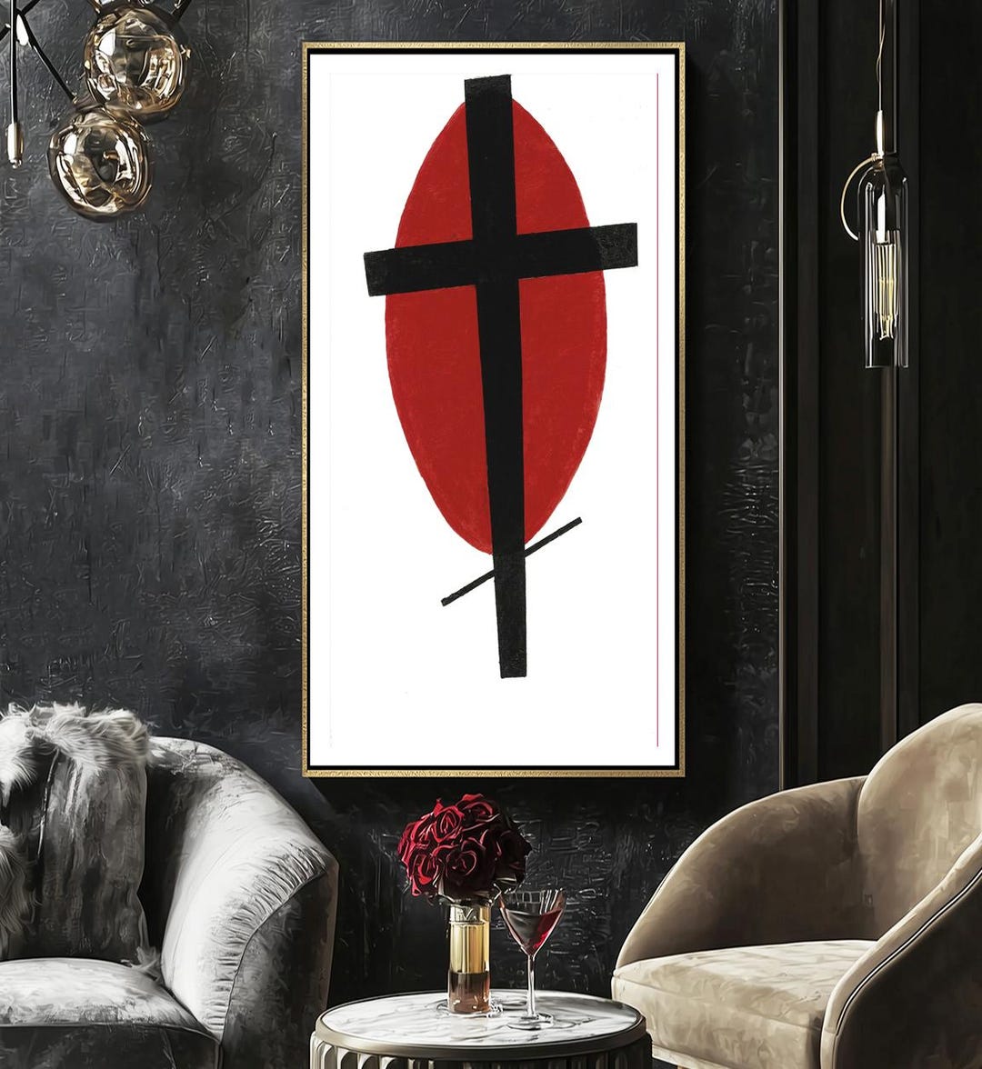 Kazimir Malevich Print: Black Cross on Red Oval, Suprematism Art