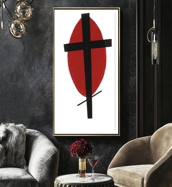 Kazimir Malevich Print: Black Cross on Red Oval, Suprematism Art