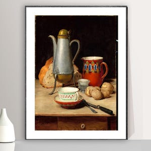 Still life, Coffee and Potatoes by Albert Anker Fine Art Print - Naturmort Poster / Gift Ideas / Kitchen Wall Art