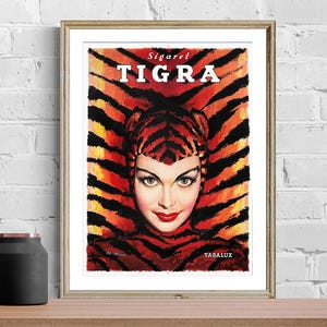 Vintage Tigra Cigarette Advertisement Art Print - Reproduction of a Vintage Artwork, Decorative Purposes Wall Decor