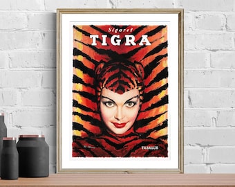 Vintage Tigra Cigarette Advertisement Art Print - Reproduction of a Vintage Artwork, Decorative Purposes Wall Decor
