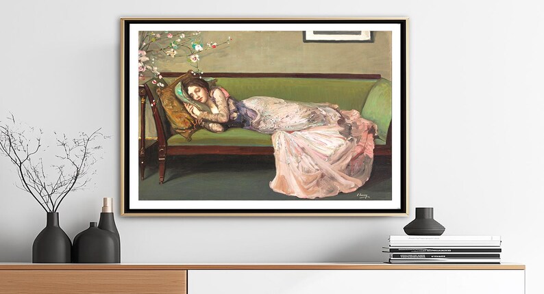 The Green Sofa By Sir John Lavery Fine Art Print Reclining Woman the-green-sofa-by-sir-john-lavery-fine-art-print-reclining-woman