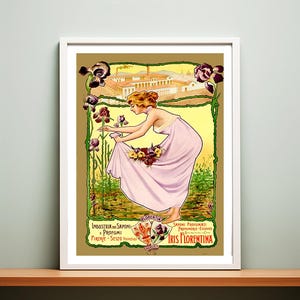 Vintage Saponi Profumati Profumerie  Essenze Iris Advertisement Art Print - Reproduction of a Retro Artwork, Decorative Purposes Wall Decor