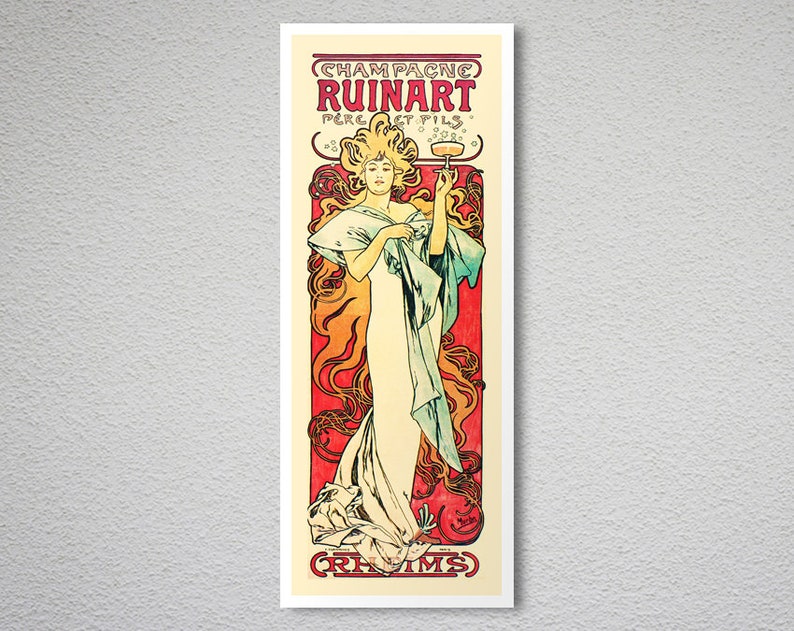 Benedictine Set of 2 Alphonse Mucha Art Nouveau Poster Champagne Vintage Food/&Drink Prints Decorative Artwork Beverages Wall Decor