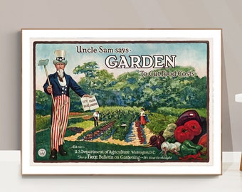 Uncle Sam Garden Vintage Poster: Patriotic Kitchen Wall Decor