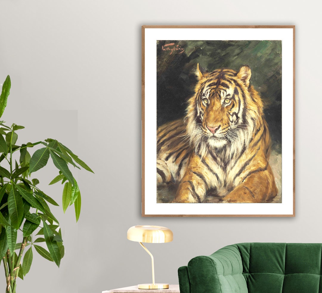 A Reclining Tiger by Geza Vastagh Fine Art Print Poster - Etsy