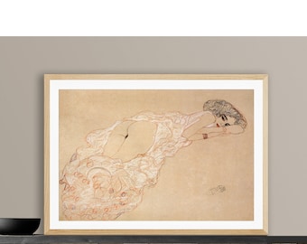 Gustav Klimt-afdruk liggende vrouw - muurdecoratie naakt kunst