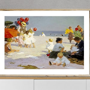 On the Beach by Edward Henry Potthast Fine Art Print - Poster Paper or Canvas Print / Gift Idea / Wall Decor