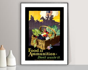 Food is Ammunition Vintage Poster, WPA Print, Café Decor