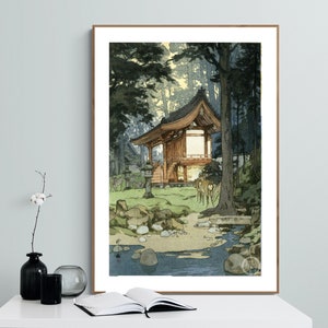 Tempel im Wald von Hiroshi Yoshida Fine Art Print - Posterpapier, Leinwanddruck / Geschenkidee / Wanddekoration