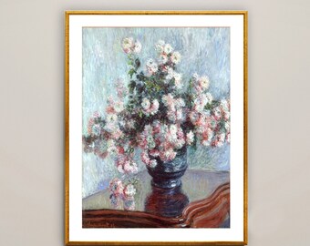 【真作】絵画　日本画　福文字の壺と花　静物画　モダン水彩　インテリア　W112 モネの菊の版画：印象派の花の静物画 - Etsy 日本