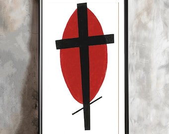 Kazimir Malevich Print: Black Cross on Red Oval, Suprematism Art