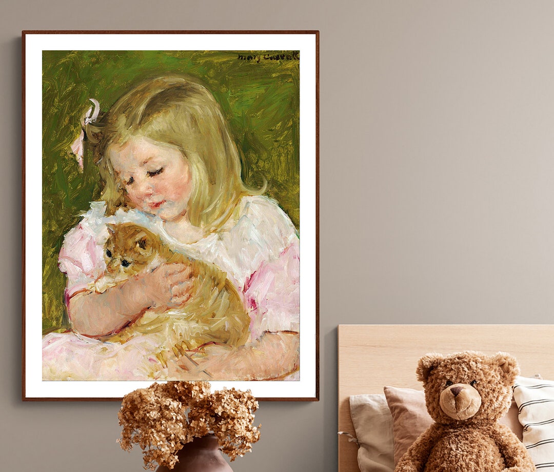 Lámina artística de Mary Cassatt: Sara sosteniendo un gato, póster o lienzo  de bellas artes - Etsy México, image size:1080x920