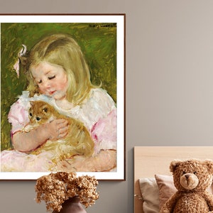 Sara Holding a Cat di Mary Cassatt Fine Art Print - Carta per poster o stampa su tela / Idea regalo / Decorazione da parete