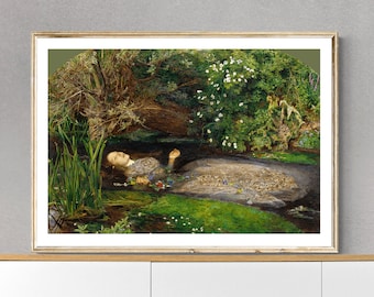 Ophelia by John Everett Millais, Fine Art Print, Pre-raphaelite Poster, Gothic Artwork, Nature Wall Art, Woman Painting, Hamlet Poster