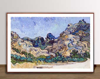 Mountains at Saint-Rémy ( Montagnes à Saint-Rémy ) by Vincent Van Gogh Fine Art Print - Landscape Art, Impressionist Art, Nature Art