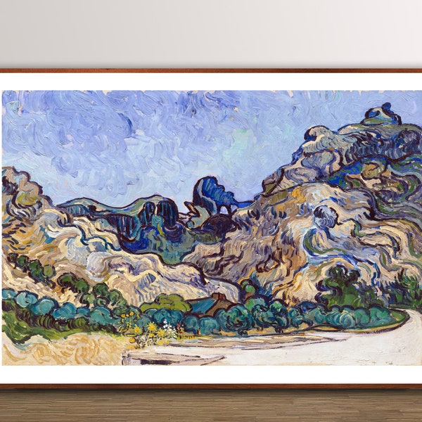 Mountains at Saint-Rémy ( Montagnes à Saint-Rémy ) by Vincent Van Gogh Fine Art Print - Landscape Art, Impressionist Art, Nature Art