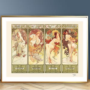 As Quatro Estações de Alphonse Mucha Impressão de Belas Artes - Pôster Art Nouveau / Ideia para Presente / Decoração de Parede