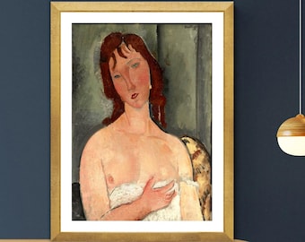 Impresión artística de retrato de mujer de Modigliani: póster de bellas artes figurativas