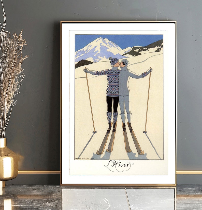 L'Hiver, 1925 by George Barbier, Fine Art Print, Vintage Poster, Ski Wall Art, Winter Artwork, Figurative Décor, Art Nouveau Poster image 1