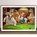 Tapisserie Murale Vintage - Chiens Jouant Au Billard - 54x35 Cm - Style Rétro
