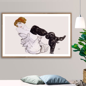 Woman with Black Stockings by Egon Schiele Fine Art Print -  Poster Paper or Canvas Print / Gift Idea / Wall Decor