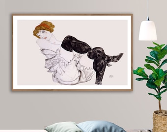 Woman with Black Stockings by Egon Schiele Fine Art Print -  Poster Paper or Canvas Print / Gift Idea / Wall Decor