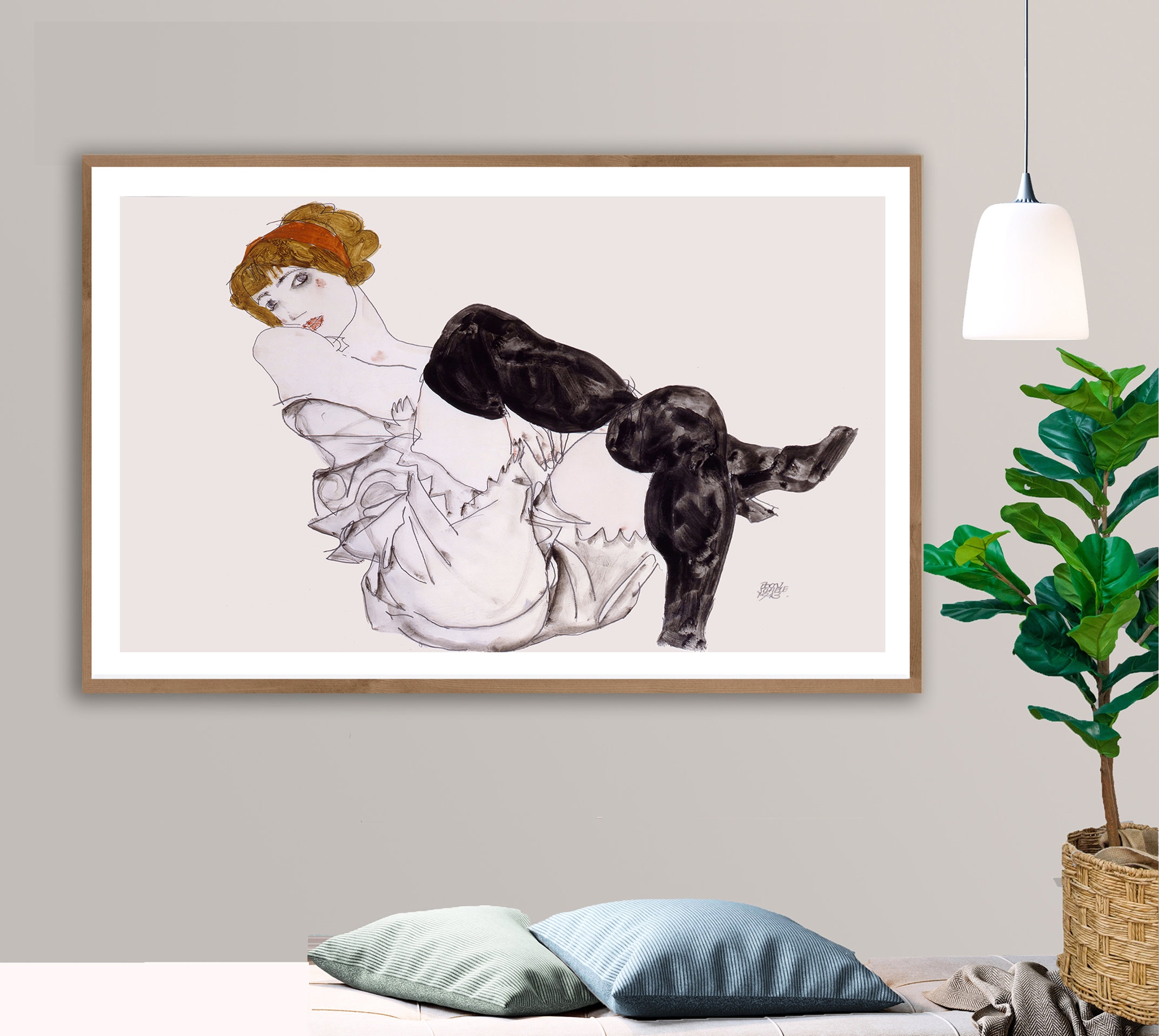 Black Stocking パステル+アクリル絵の具画 女性の脚 Amazon.com: Egon Schiele“Woman in Black Stockings