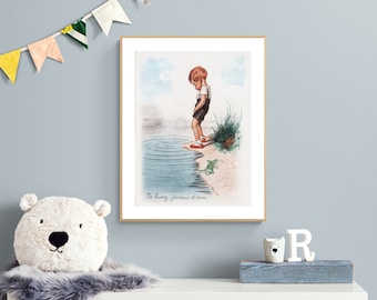 The Boy Peeing in the Lake Vintage Poster by George Redon Fine Art Print - Nursery Print, Kids Room Decor / Gift Idea / Wall Decor