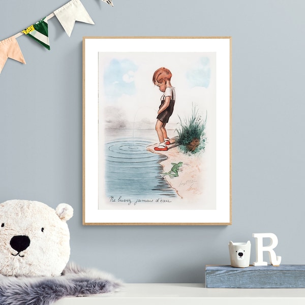 The Boy Peeing in the Lake Vintage Poster by George Redon Fine Art Print - Nursery Print, Kids Room Decor / Gift Idea / Wall Decor